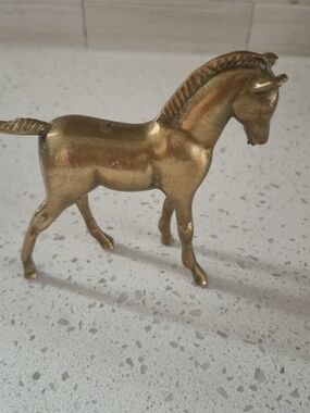 Vintage Solid Brass Foal Horse Figurine Standing Pony Statue